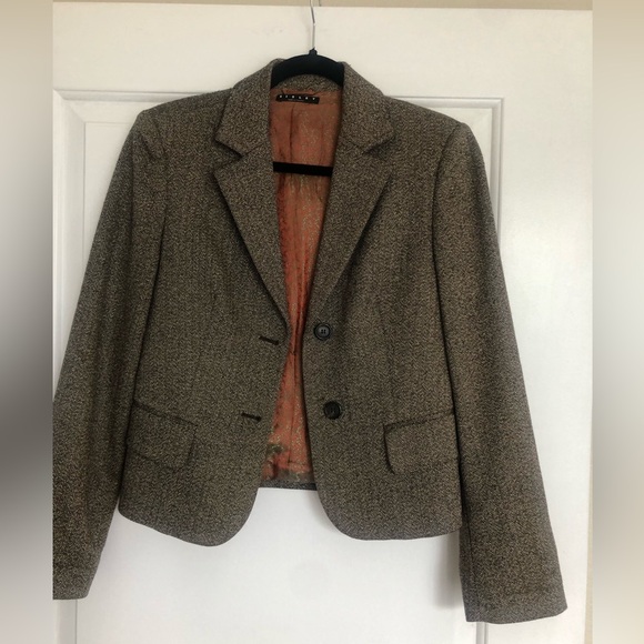 Sisley Brown Tan Knit Wool Sill Blend Tweed Jacket medium size 10 size 40 - Picture 1 of 7